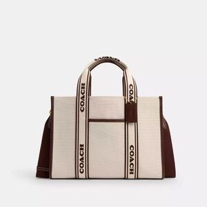 Coach Tote Shoulder Bag 2WAY Canvas Leather Natural